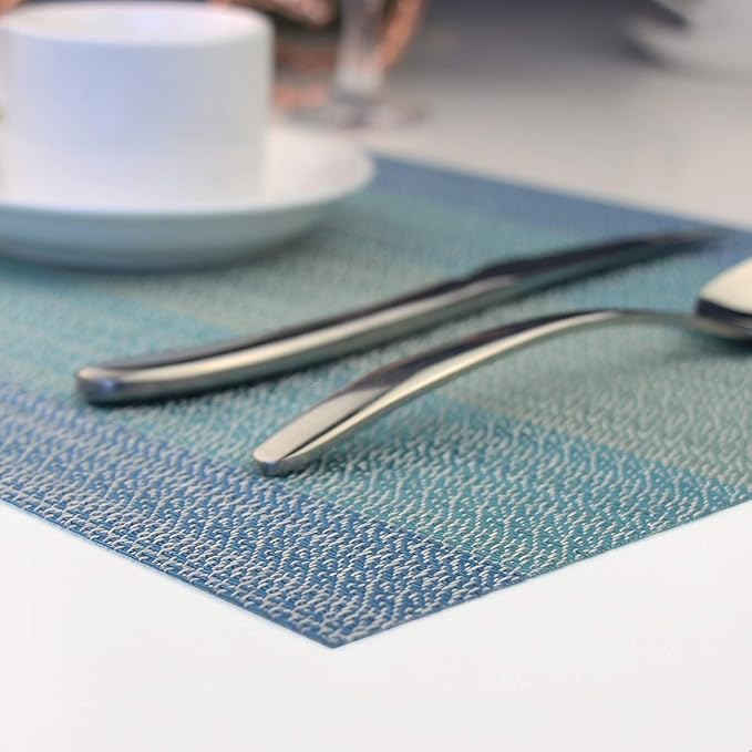 Plastic Placemats,Non Slip Washable Placemats for Dining Table Wipe Clean Table Mats Set of 6(Blue)