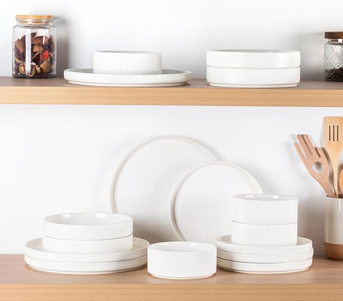 7.5" Ceramic Pasta Bowls Set of 4, Salad Bowls | Versatile Serving Bowls for Pasta, Salad, Fruit & Noodles, Housewarming & Wedding Gift, Bright White