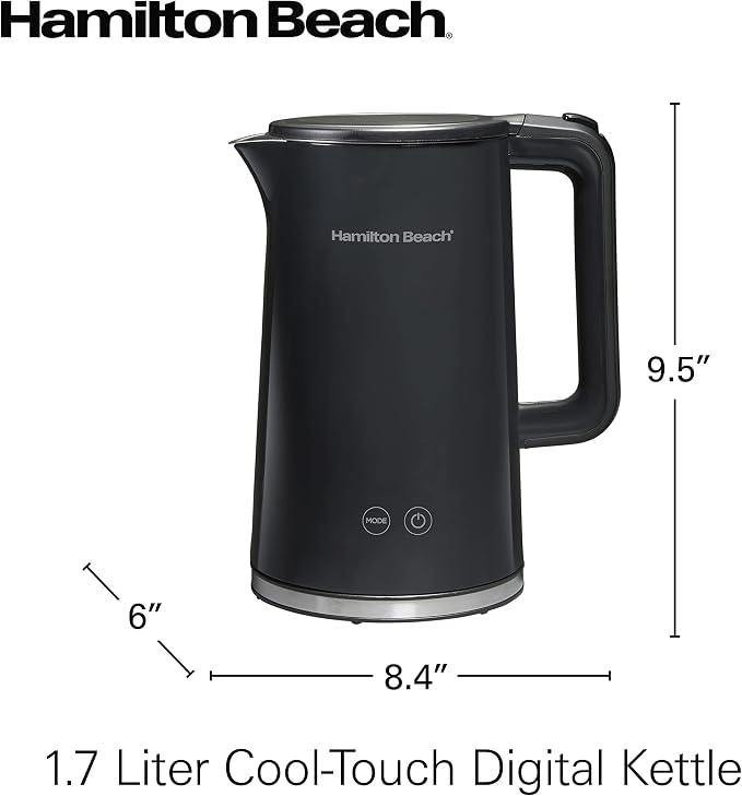 Hamilton Beach Digital Temperature Control Electric Tea Kettle, Hot Water Boiler & Heater 1.7L, 5 Preset Modes + Keep Warm, Fast Boil 1500 Watts, BPA Free, Cool-Touch Exterior, Black (41033) | Fast Boiling 1500 Watts |Temp Control + 5 Presets | Cool-To...
