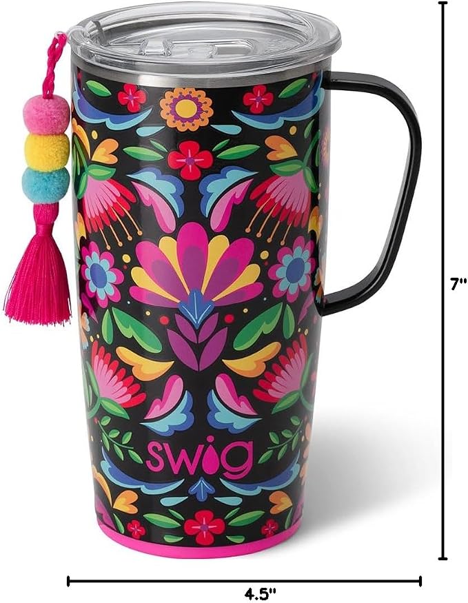 Swig Life Stainless Steel 22oz Travel Mug, Insulated Tumbler with Handle and Lid, Cup Holder Friendly, Dishwasher Safe, Caliente | Triple Insulated Stainless Steel - Handle & Lid Included - Keeps Coffee Hot or Cold - Cup Holder Friendly