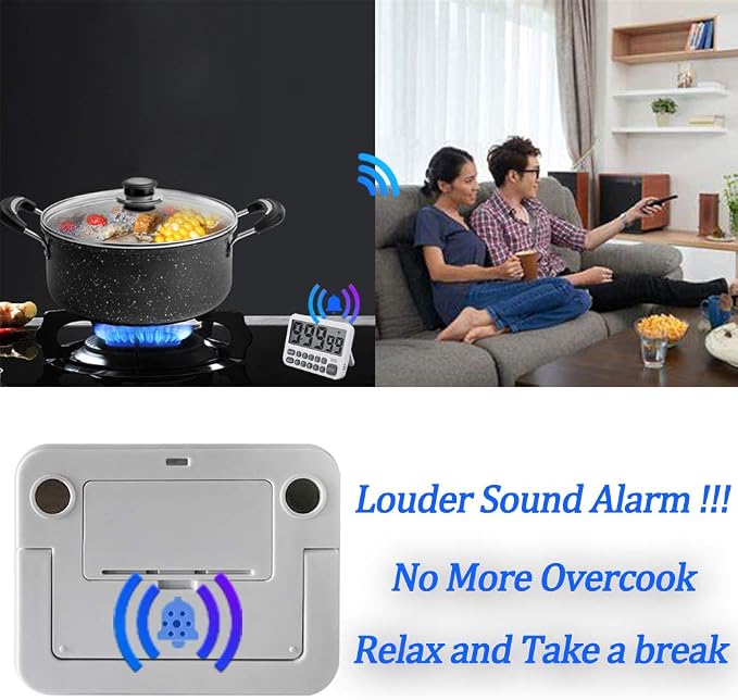 Digital Kitchen Timer, Digits Directly Input Countdown Timer for Cooking | Count Up, Large Display, On/Off, Magnetic Back, Loud Alarm, Stand, Easy Operation, 3A Battery Included for Baking Study