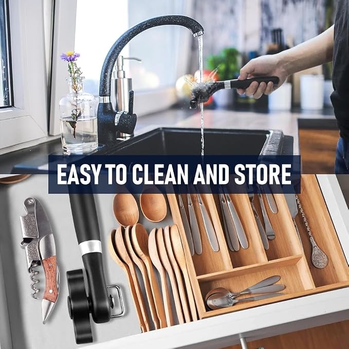 Side Cut Can Opener, Smooth Edge Manual Opener, Black | Safety side-cut blade creates smooth edges; large soft-touch knob and non-slip handle provide comfortable everyday use.