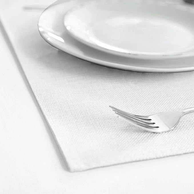 Cloth Placemats Set of 12, Linen Type Fabric Placemats Machine Washable Heat Resistant Placemats Wrinkle Free Thick Polyester Kitchen Place Mats for Dining Table (White)