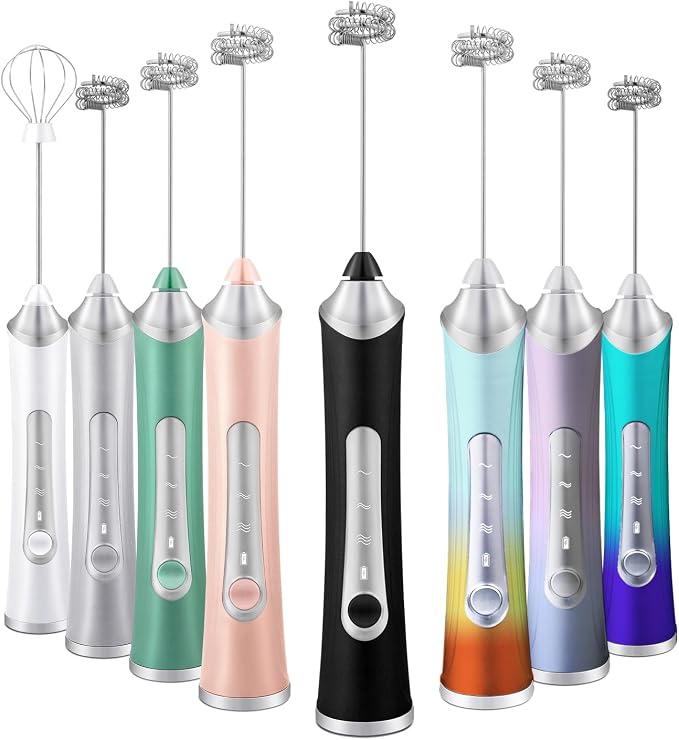 Rechargeable Milk Frother Handheld For Coffee,3 Speeds Frother Wand With Stand, Batidora De Mano Electrica,Coffee Frother With 2 Heads,Drink Mixer Electric Handheld,Kitchen Essentials (Colorful 2)