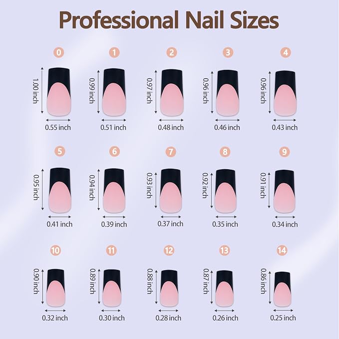 Misssix 240Pcs French Tip Press on Nail Long Square Gel Fake Nails Pink | Black French Nail Tips No Need to File 3 in 1 Pre-lasting for Nail Art DIY 15 Sizes