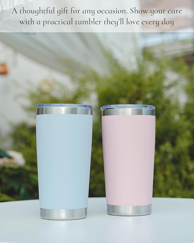 20oz Travel Coffee Tumbler 8 Pack, Lids and Straws, Stainless Steel | Double Wall Vacuum Insulated Tumbler, Coffee Mug for Hot & Cold Drinks, Fits Most Car Cup Holders, Periwinkle