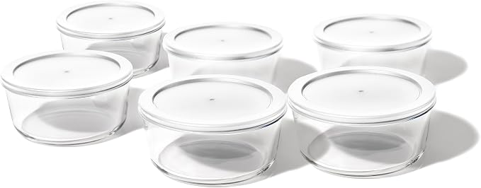 12-Piece Glass Food Storage Containers Set (6 Containers + 6 BPA-Free Lids) | 4-Cup, Leakproof | Microwave, Freezer, Oven & Dishwasher Safe | Ideal for Meal Prep & Pantry Organization, White