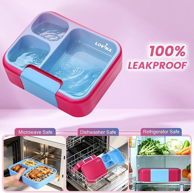 Bento Lunch Box Set For Kids Adult With Thermo Bag, Leak-Proof, BPA-Free | 36OZ Lunch Box Kids Kit, All-in-One Set With DIY Stickers Sauce Cup for Work, School, Camping(Hot Pink)