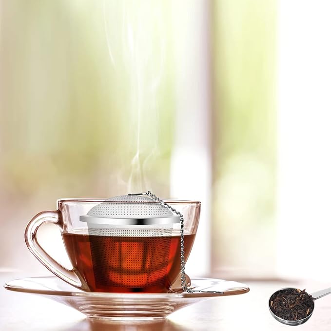 Numola Tea Ball Infuser for Loose Tea with Spoon and Drip Tray, 2Pcs | Loose Leaf Tea Infusers Set, Fine Mesh Tea Steeper, With Spoon and Drip Trays, Extended Chain Hook, Gifts for Men and Women