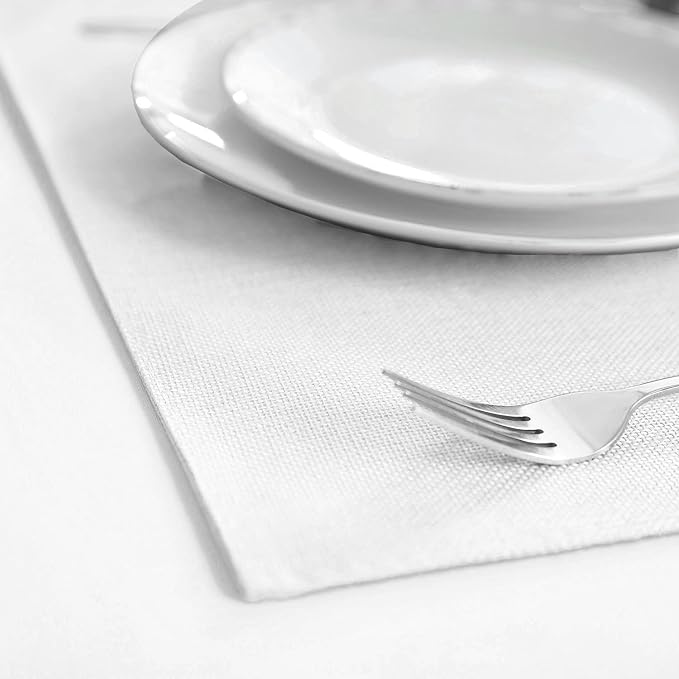 Cloth White Placemats Set of 8, Linen Type Fabric Placemats Machine Washable Heat Resistant Placemats Polyester Place Mats for Halloween, Thanksgiving and Christmas Dining Table (White)