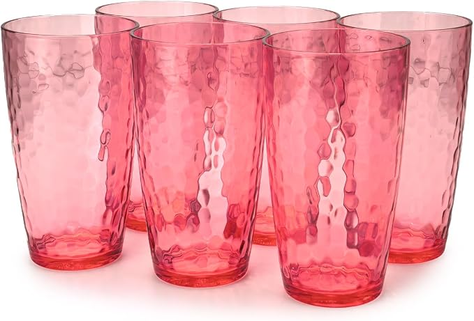 Yalin 20 Ounce Acrylic Drinking Glasses, Reusable Plastic Tumbler, Stackable, BPA-Free, Shatter Proof, Dishwasher Safe, Set of 6 Cups (Red)