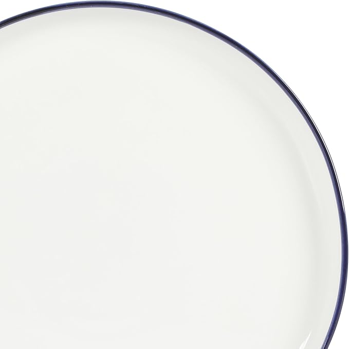 Gibson Home Oslo 16-Piece Porcelain Ceramic Chip & Scratch Resistant Dishes, Microwave & Dishwasher Safe, Plates and Bowls Dinnerware Set, White w/Blue Rim