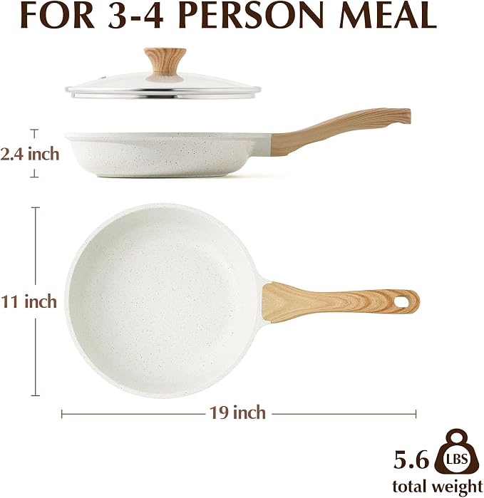 SENSARTE 11Inch Nonstick Ceramic Frying Pan with Lid, PFAS/PTFE/PFOA Free | Ceramic Omelette Pan Skillet, Healthy Non-toxic Chef's Pan, Induction Compatible Pan, Heat Resistant Handle