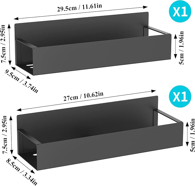 Metal Magnetic Spice Rack for Refrigerator2 Pack Black | Magnetic Shelves Heavy Duty for Fridge in Kitchen, Seasoning Storage Organizer, For Oven Washer and Dryer, For Heavier Items