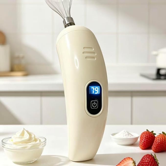 Cordless Hand Mixer with 5 Speed Modes, Handheld Electric Whisk, Hand Held Egg Beater with 2 Detachable Stir Whisks (White)
