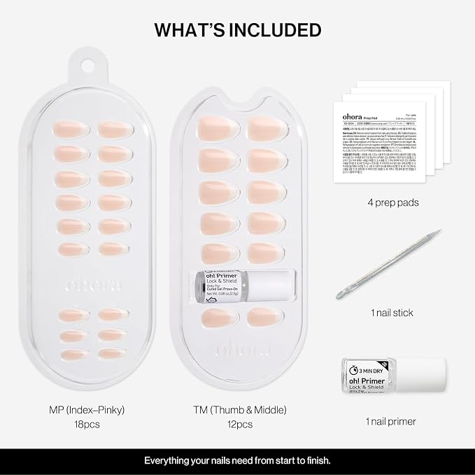 ohora Gel Press On Nails | White, French, Short Oval | Pure French | Salon-Quality, 100% Real Gel, No UV Lamp, No Glue, Non-Toxic | 15 Sizes, 30 Tips | Long Lasting, press on short