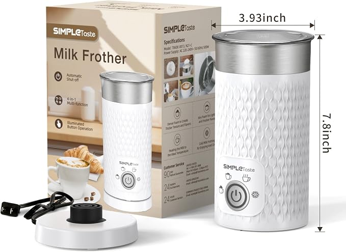 SIMPLETASTE Milk Frother, 4-in-1 Electric Automatic Milk Steamer | Warm and Cold Foam Maker and Milk Warmer for Latte, Cappuccino, Macchiato, Hot Chocolate