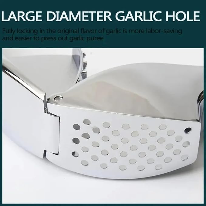 Garlic Press, Garlic Peeler and Cleaning Brush as 1 Set, Heavy Duty and Rust Proof Garlic Press Made of 304 Stainless Steel for Home and Kitchen Tools, Easy to Use & Dishwasher Safe