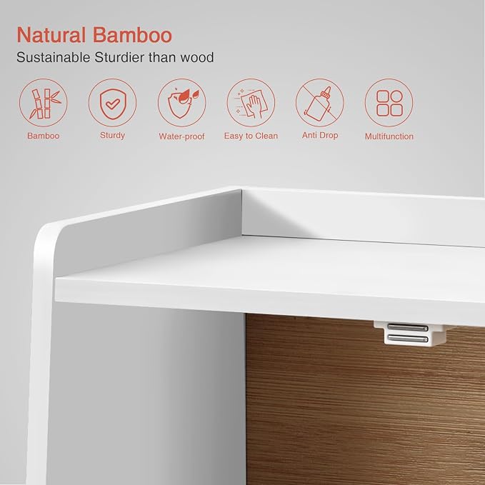 Goozii White Double Layer Bread Box for Kitchen Countertop, 2 Tier Counter Breadbox for Homemade Bread, Large Bread Storage Container Holder Keeper for Sourdough Loaf Storage (Bamboo Wood)