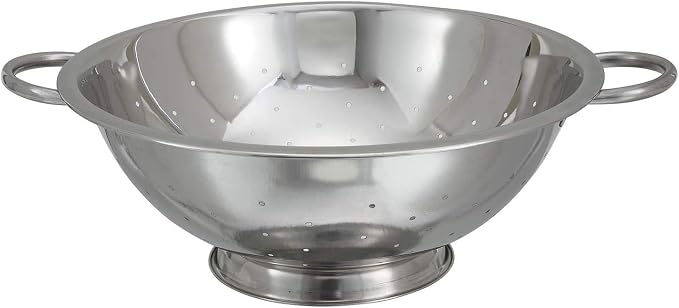 Winco Stainless Steel Colander with Base, 14-Quart | Handles big batches, Wide diameter, Great for Draining Pasta, Rinsing Produce, Straining and Kitchen Prep