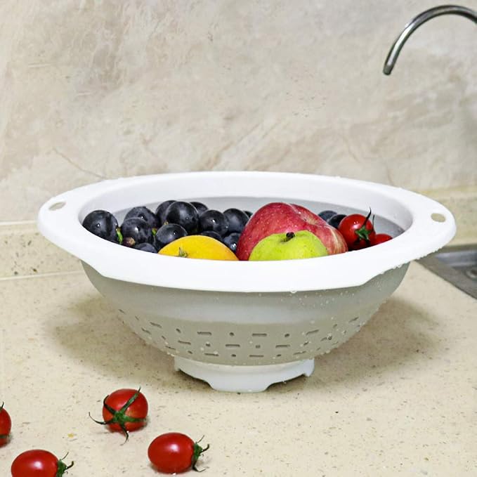 QiMH Collapsible Colander and Strainer, 5 Quart(1.25 gal), Heavy Duty Kitchen Drainer Basket for Pasta, Veggies and Fruits, New Home Apartment Essentials
