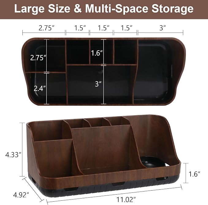 GFWARE Wood Toothbrush Holders for Bathroom Organizer with Drain Holes | Detachable 7 Slots Kid Electric Toothbrush and Toothpaste Holder, Bathroom Sink, Caddy, Tray, Vanity Storage Wood-Look, Brown