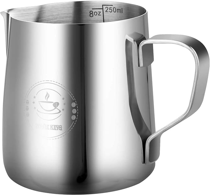 8oz Milk Frothing Pitcher, Stainless Steel Espresso Steamer Frother Cup | 250ml small single serving metal jug with precision pouring spout; top barista tools for perfect coffee cappuccino latte art