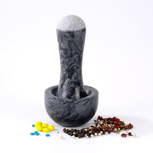 Tianman Small Mortar and Pestle Set 3.2 Inch.1/3 Cup.(Marble Black) | Mini Marble Grinder with Brush for Pills Herbs Spices,Easy to Grip.Efficient Grinding.Universal Dual Head Grinding Pestle.