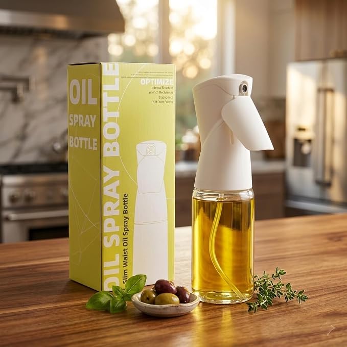 Oil Sprayer for Cooking, Upgraded 7.4oz Olive Oil Sprayer Mister, Large Olive Oil Spray Bottle for Air Fryer, Salads, BBQ & Kitchen, Professional Oil Sprayer with Even Mist(White)