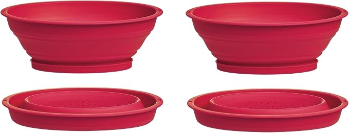 Progressive International 3.5 Cup Collapsible Mini Fruit Vegetable Colander Strainer Water Drainer (Red, 2- Pack)