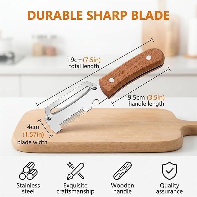 2PCS Multifunctional Julienne Vegetable Peeler for Potato Carrot | Ergonomic Wooden Handle & Bottle Opener, Ultra Sharp Stainless Steel for Kitchen, Veggies, Carrot, Hard Skin Pumpkin, Brown