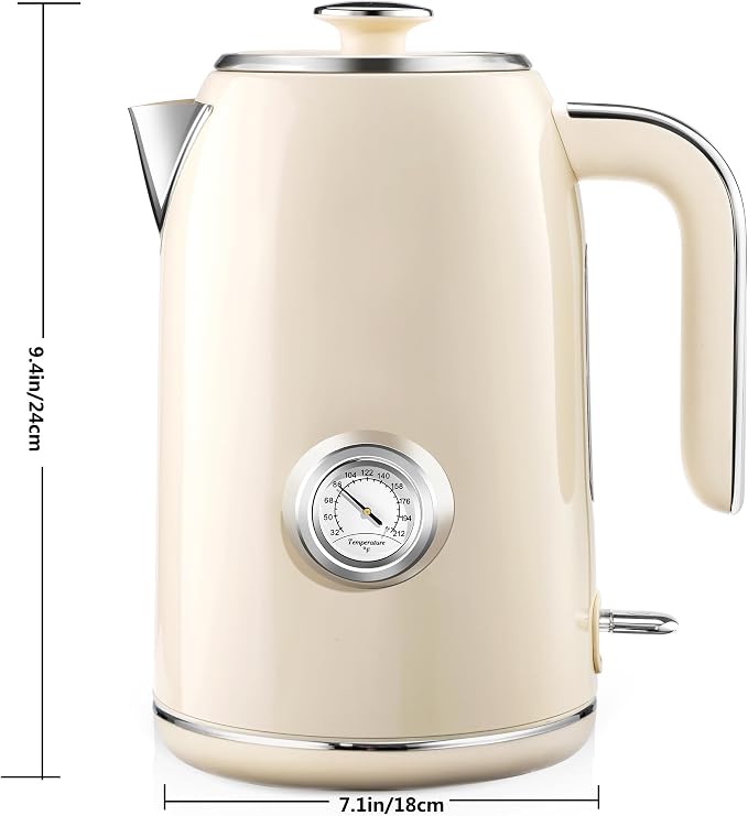PUKOMC Electric Kettle, 1.7L Stainless Steel Electric tea kettle | Temperature Gauge, Fast Boiling, Auto Shut - off, BPA - Free, Boil - Dry Protection 1500W, LED Light, Easy clean