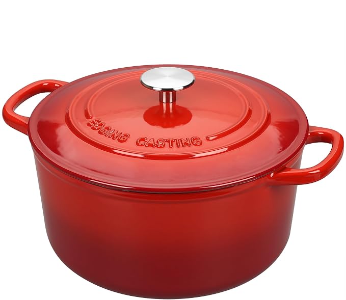 EDGING CASTING Enameled Cast Iron Dutch Oven with Sourdough Bread Baking Kit, Bread Dutch Oven with Lid, Includes Proofing Basket & Baking Tools, 5qt, Red
