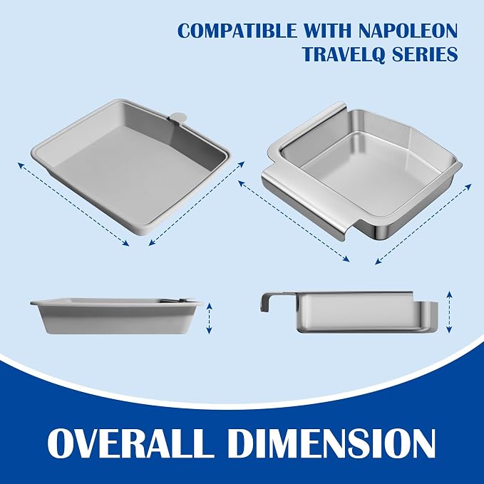 62006 Drip Pan for Napoleon TravelQ 285 Series, Stainless & Silicone | Fits TravelQ PRO285-BK Q285X-RD-1-A PRO285X-BK TQ285-BL-1 TQ240-BL Grill Parts. Heat-resistant, Dishwasher-Safe, Reusable.