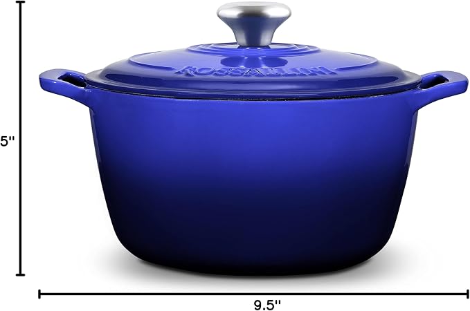 Signature Enameled Cast Iron Dutch Oven, Non-Stick Serving Pot with Tight Fitting Lid for Perfect Roasting, Baking, Sauteing, and Bread Making | 5.5Q (5.2L) - Indigo Blue