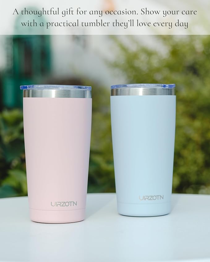20oz Travel Coffee Tumbler with 2 Lids and Straw, Stainless Steel | Double Wall Vacuum Insulated Tumbler, Coffee Mug for Hot & Cold Drinks, Fits Most Car Cup Holders, Light
