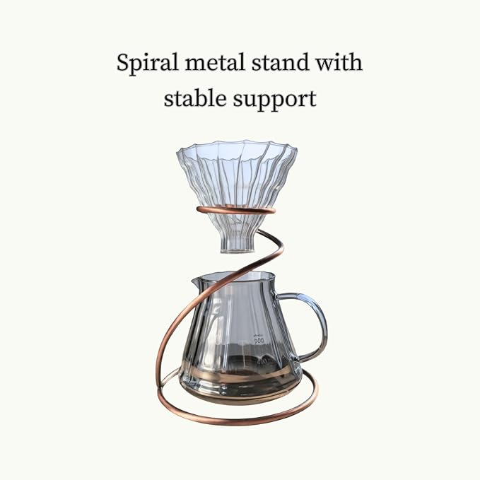 Pour Over Coffee Maker Set, 20oz Borosilicate Glass Carafe with Bamboo Base & Spiral Stand, V-Shaped Glass Dripper, 100 Paper Filters, Plastic-Free Manual Coffee Brewer for Home & Outdoor