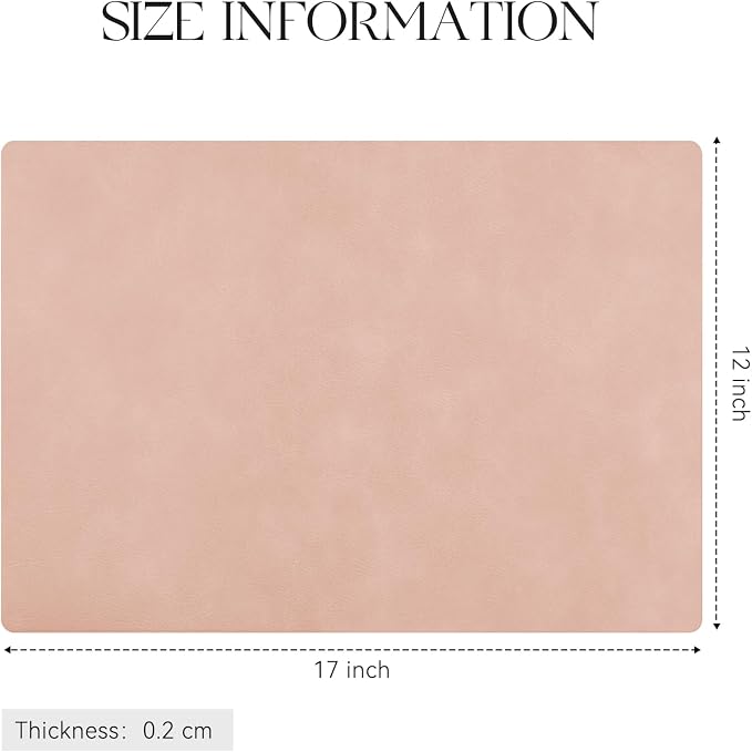 MOSAYT Vinyl Placemats Set of 8-12 X 17 Inch - Faux Leather 100% Waterproof Oil-Proof Wipeable PU Place Mats, Heat Resistant Reversible Table Mats for Kitchen, Dining, Outdoor, Pink