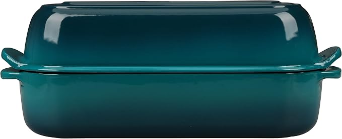 EDGING CASTING Enameled Cast Iron Loaf Pan with Lid, Bread pan, Dutch Oven Bread pan for Homemade Sourdough Bread Baking, 12.5x5.5 inch, 5qt, Darkcyan