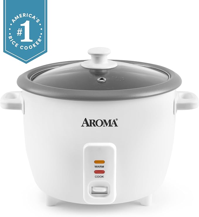 AROMA® Rice Cooker, 8-Cup (Uncooked) / 16-Cup (Cooked), Pot-Style Rice Cooker and Soup Warmer with One-Touch Control, 4 Qt, White, ARC-368NG