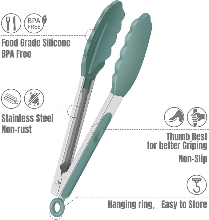 Hotec Mini Silicone Kitchen Tongs for Cooking - 7-Inch Small Serving Tongs with Silicone Tips, Set of 3 (Neutral)