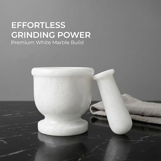 Marble Mortar and Pestle Set 4" Inch Handmade Hand Grinder for Kitchen Ideal Mortar and Pestle Set Spice Grinder and Garlic Crusher, White
