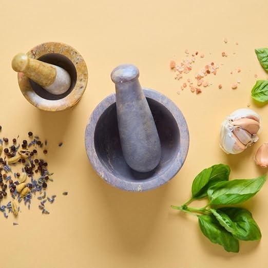 Stone Mortar and Pestle for Grinding Herbs and Spices, Made from Gray Soapstone, Small Size, 3 Inch Wide
