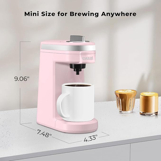CHULUX Mini Single Serve Coffee Maker for K Cup, Fast Heating, Dusty Rose | Fast-Heating Boiler System, Single Cup Brewing, Portable Compact Design, Four-Hole Multi-Stream Needle, Adjustable Drip Tray