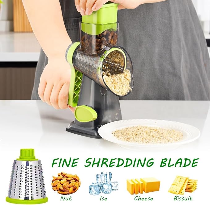 Cheese Grater with Handle,Multifunctional Rotary Cheese Grater | Powerful suction cup base,Effortless and time-saving,Protects your hands,Versatile,Detachable,Easy to clean