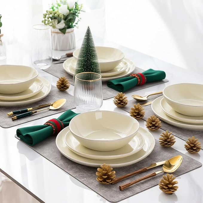 AmorArc Ceramic Dinnerware Sets for 6, 18Pcs Plates and Bowls Sets Dishes | Stoneware Handmade Reactive Glaze Dinner Set, Highly Scratch Resistant | Dishwasher & Microwave Safe Dishware