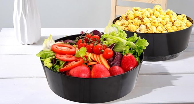 8 Pack Black Serving Bowls for Wedding | 128oz Heavy Duty Disposable Plastic Bowls, Perfect for Party Snack, Salad, Candy & Bar Buffet