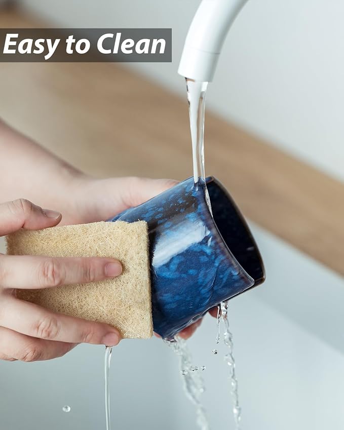 Zoeeker Kitchen Sponge Holder, Ceramic Sponge Organizer Scrubby Holder | Cute Sink Caddy Dish Brush Rack Kitchen Storage Accessories Sink Caddy for Bathroom Countertop, Farmhouse Kitchen Decor, Blue