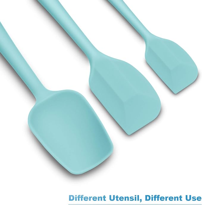 3-Piece Silicone Spatula Set, 600°F Heat Resistant, Aqua Sky | Stainless Steel Core, Silicone Rubber Spatulas for Nonstick Pans, Spatula, Spoonula and Mini Spatula for Cooking and Baking