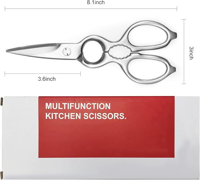 All Purpose Detachable Kitchen Shears Full-Steel Forged Kitchen Scissors | Ultra Sharp, Heavy Duty, Stainless Steel, Professional Chef Scissors, For Food Meat Pizza, Come Apart, Silver